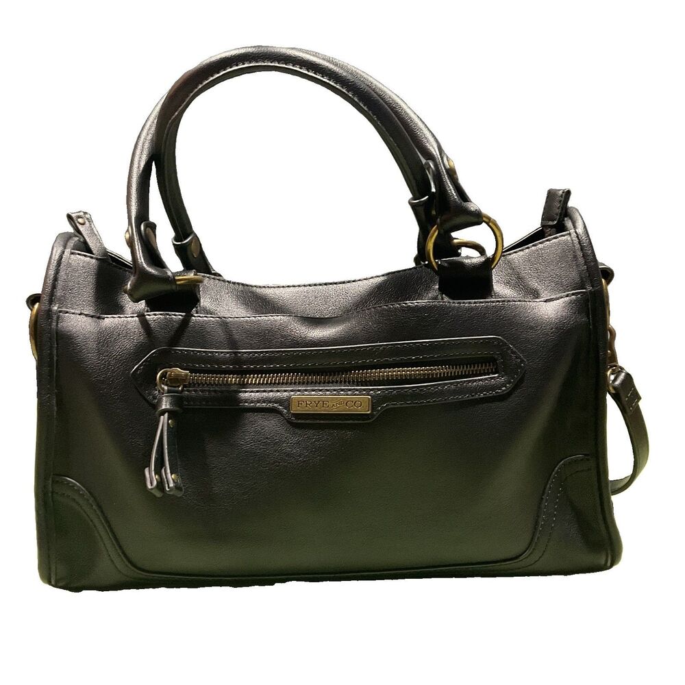 Frye and Co Women’s Black Satchel Crossbody Bag Antique Brass Hardware